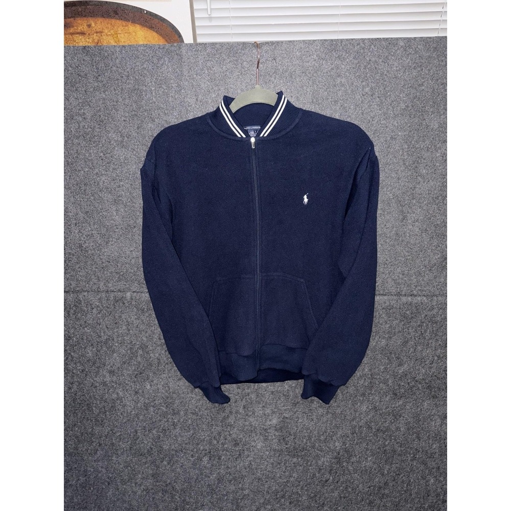 Polo Ralph Lauren Sport Jacket Mens Large Blue Fleece Full Zip Bomber Navy